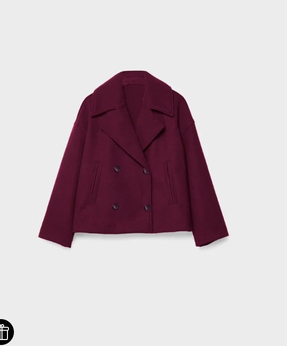 Damen nan kurz geschnittener Zweireiher Wollmix-Peacoat mit überbreitem Revers und kastiger Silhouette Shop Nory