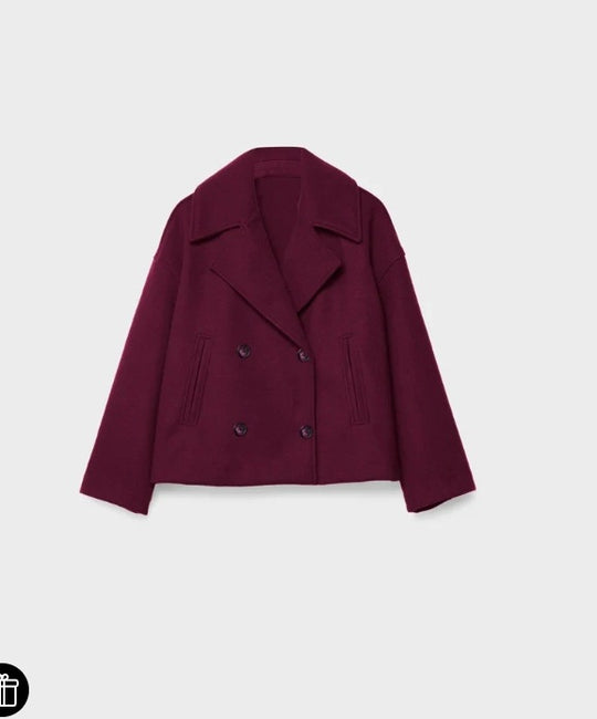 Damen nan kurz geschnittener Zweireiher Wollmix-Peacoat mit überbreitem Revers und kastiger Silhouette Shop Nory