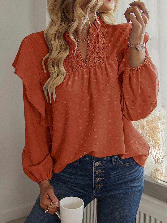 Damen Viskose-Bluse mit Spitzenstickerei und Volantärmeln Shop Nory
