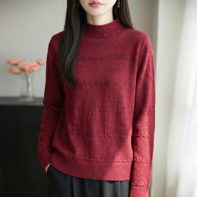 Damen Leichter Ajourstrick-Pullover mit kurzem Stehkragen und feinem Rippsaum Shop Nory