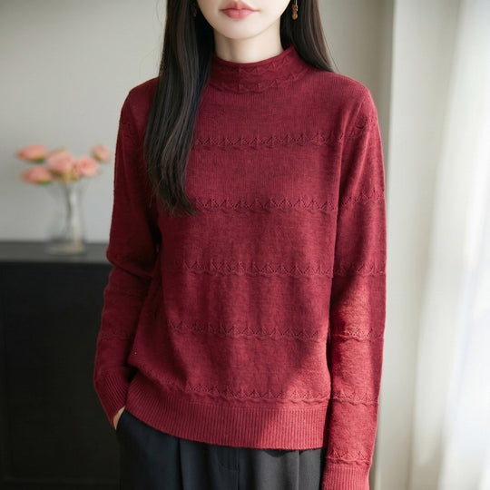 Damen Leichter Ajourstrick-Pullover mit kurzem Stehkragen und feinem Rippsaum Shop Nory