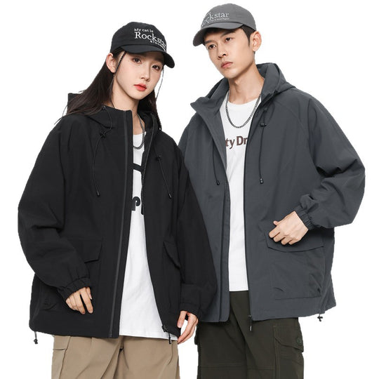 Damen Oversize Windbreaker Jacke mit Kapuze und Cargotaschen Shop Nory