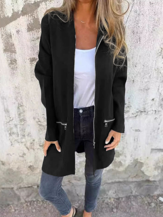 Damen Longline Oversize-Jacke mit durchgehendem Reißverschluss und Zipper-Taschen Shop Nory