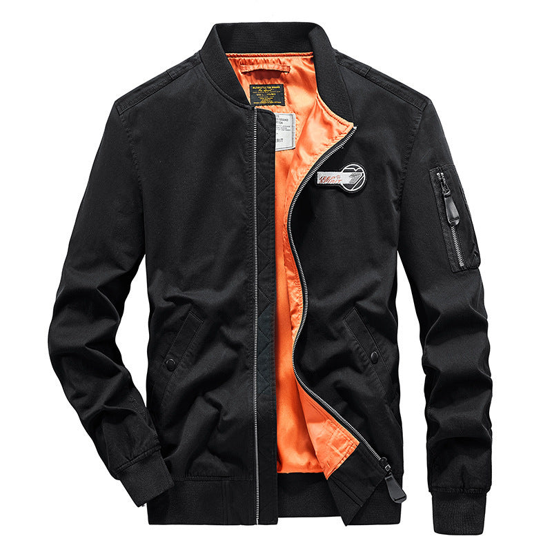 Herren Bomberjacke im Pilotenstil mit kontrastfarbigem Innenfutter, Ärmeltasche und geripptem Saum Shop Nory