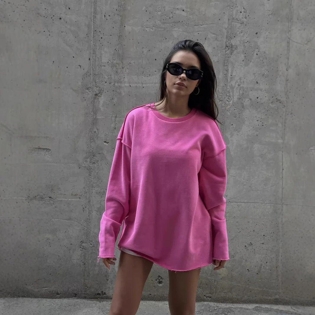 Damen oversized Sweatshirt mit ausgefranstem Saum und verlängerten Ärmeln Shop Nory