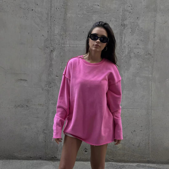 Damen oversized Sweatshirt mit ausgefranstem Saum und verlängerten Ärmeln Shop Nory