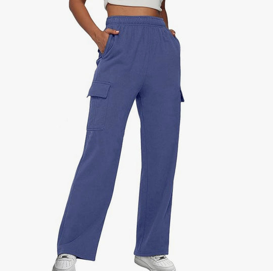 Damen nan lässige Cargo-Freizeithose mit weitem Bein elastischem Bund und aufgesetzten Taschen Shop Nory