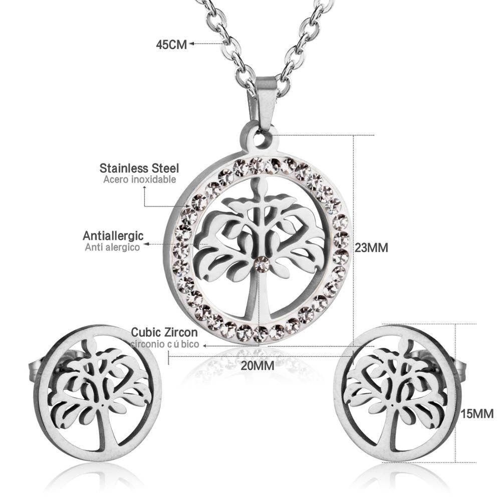 Damen Schmuckset mit Baum-Anhängern aus hochwertigem Edelstahl und goldplattiertem Design Shop Nory