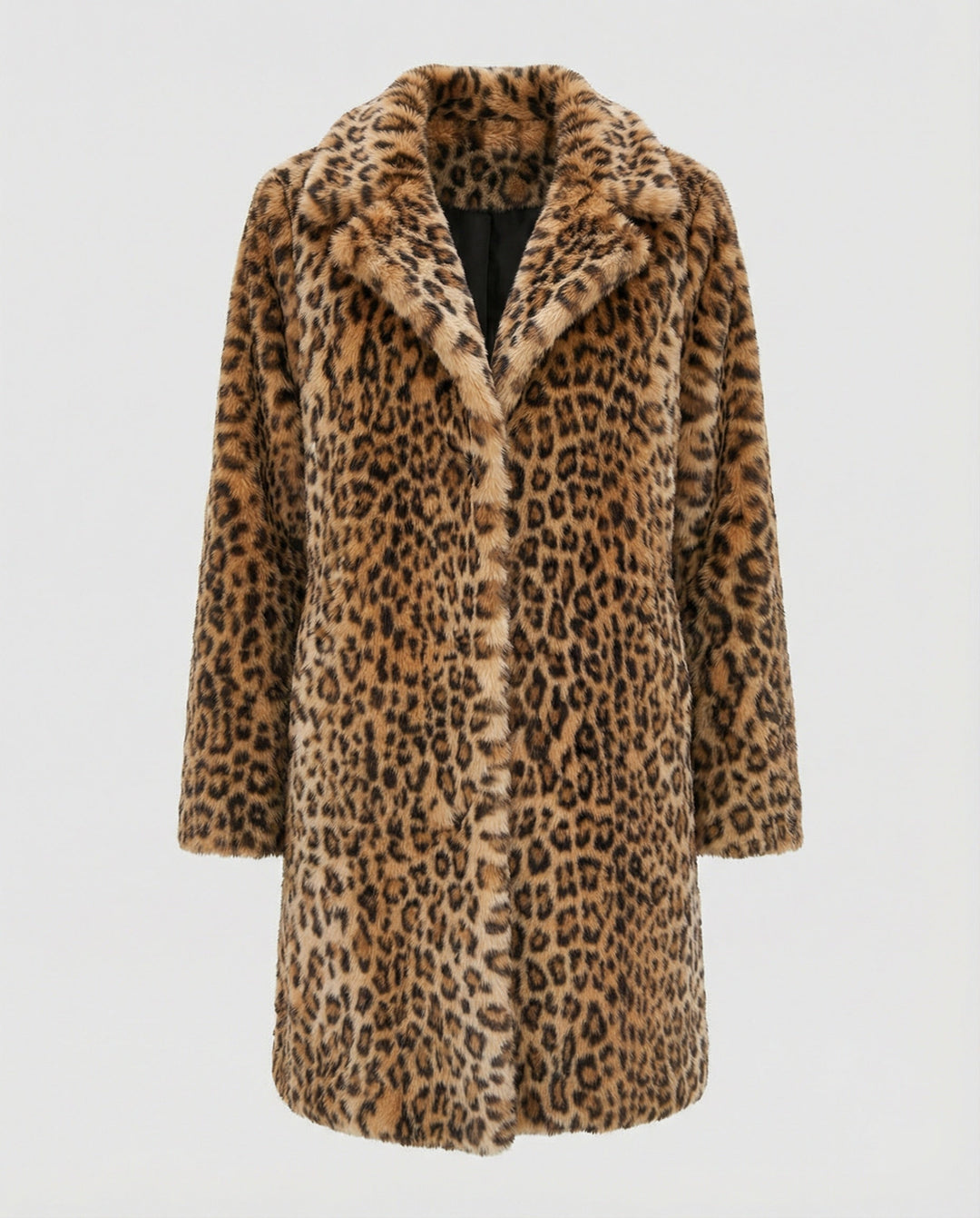 Mantel - Kunstpelz - Oversized Fit - Reverskragen - Leopardenprint