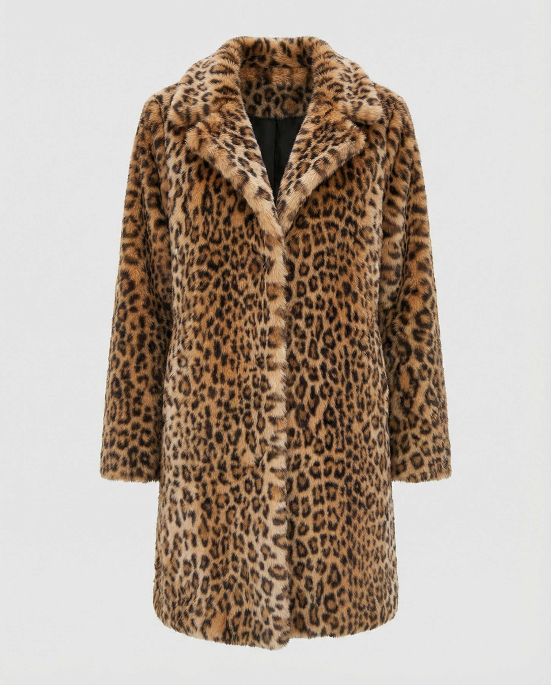 Mantel - Kunstpelz - Oversized Fit - Reverskragen - Leopardenprint