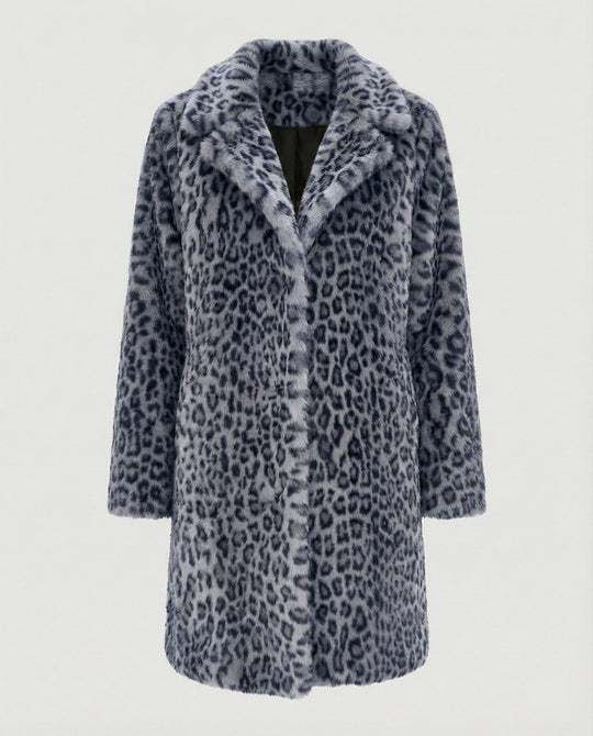 Mantel - Kunstpelz - Oversized Fit - Reverskragen - Leopardenprint