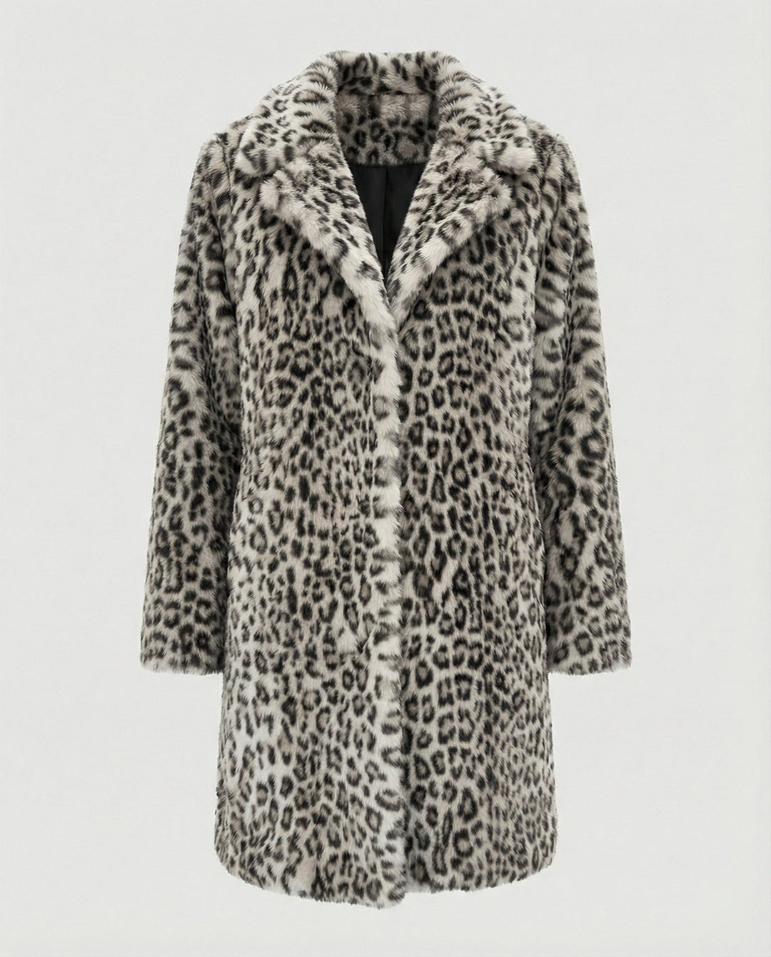 Mantel - Kunstpelz - Oversized Fit - Reverskragen - Leopardenprint