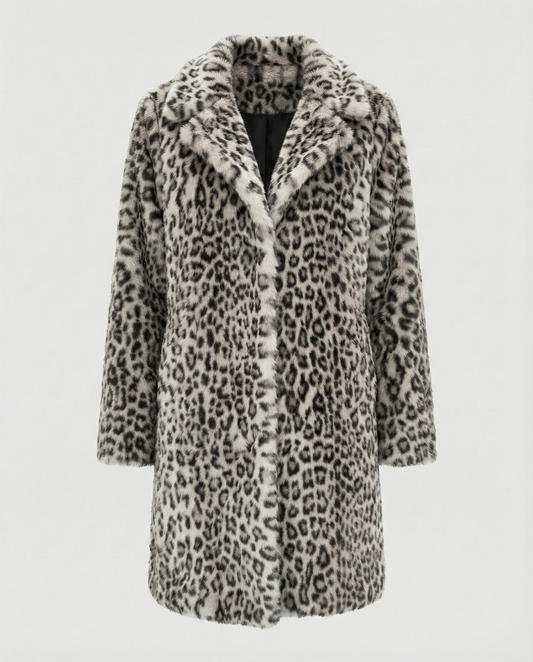 Mantel - Kunstpelz - Oversized Fit - Reverskragen - Leopardenprint