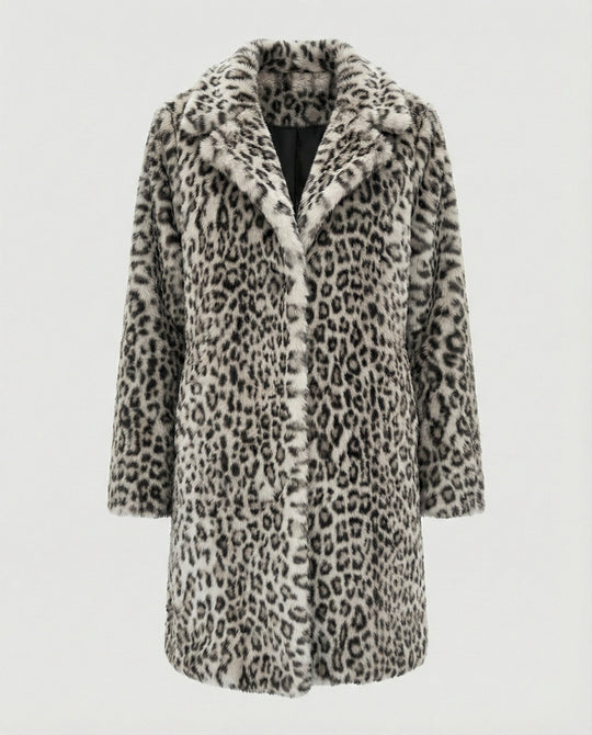 Mantel - Kunstpelz - Oversized Fit - Reverskragen - Leopardenprint