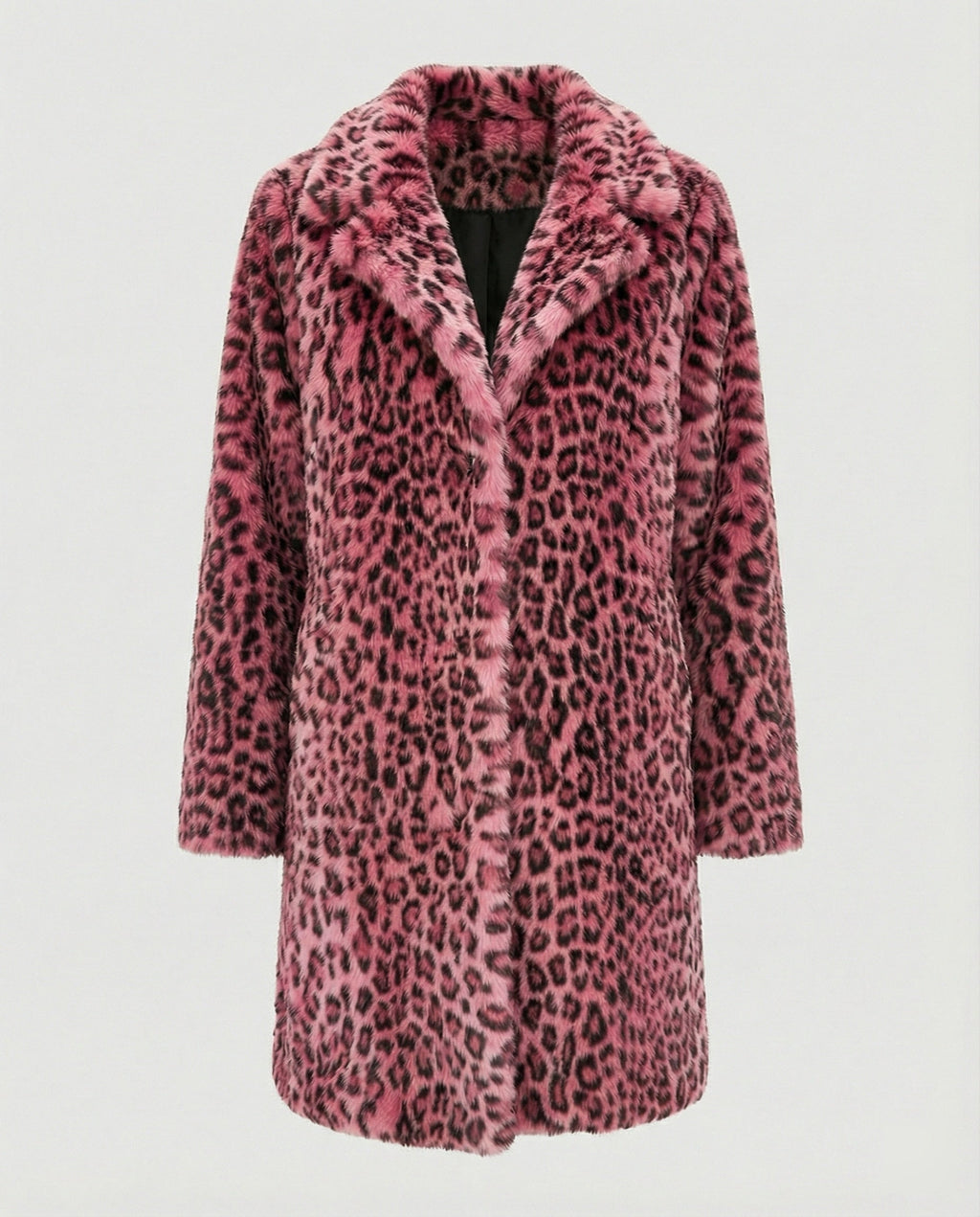 Mantel - Kunstpelz - Oversized Fit - Reverskragen - Leopardenprint