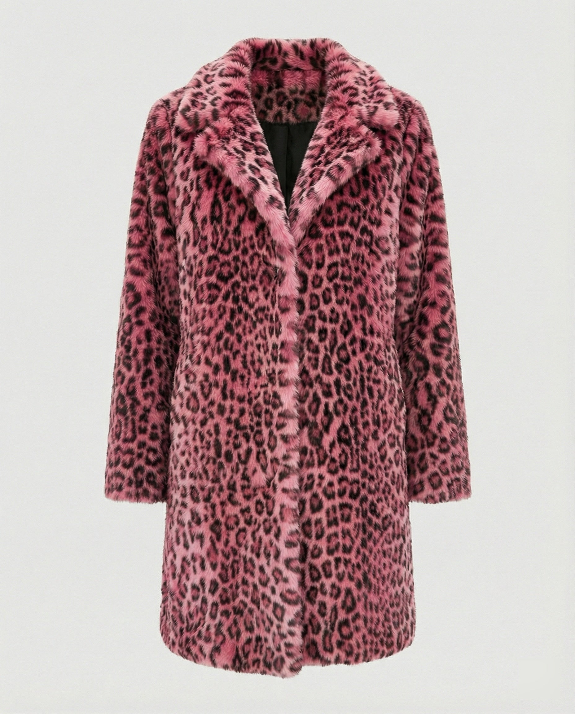 Mantel - Kunstpelz - Oversized Fit - Reverskragen - Leopardenprint