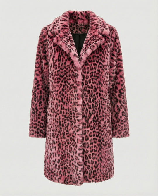 Mantel - Kunstpelz - Oversized Fit - Reverskragen - Leopardenprint