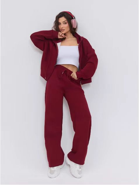 Damen nan zweiteiliges Cozy-Loungewear-Set mit Reißverschlusskapuze, taillenhoher Weitbein-Jogger und verdeckten Eingrifftaschen Shop Nory
