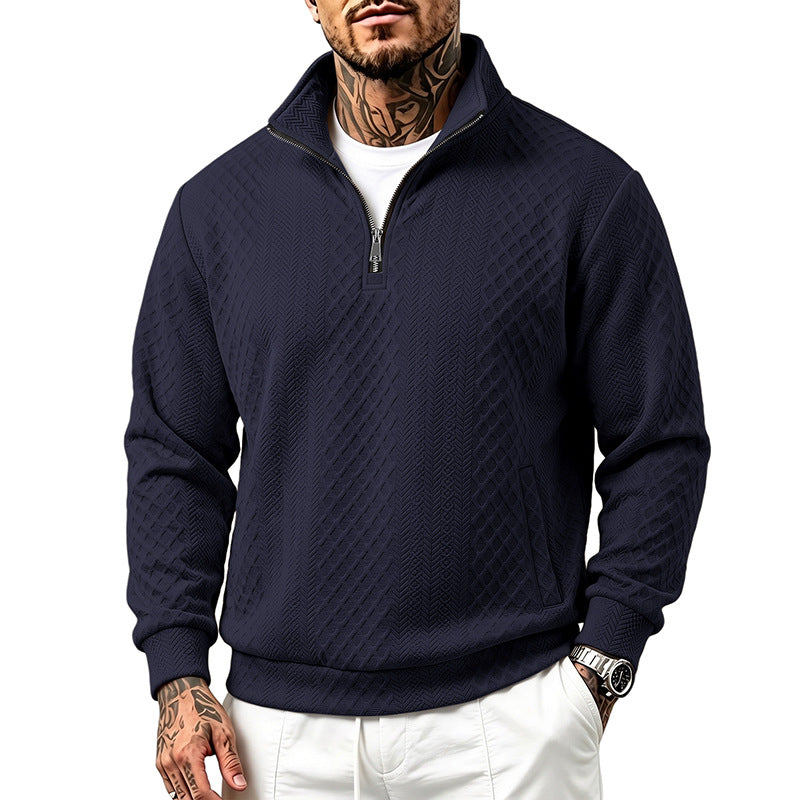 Herren Troyer-Sweatshirt mit feiner Rautenstruktur, halbem Reißverschluss und Eingrifftaschen Shop Nory