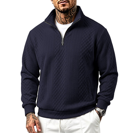 Herren Troyer-Sweatshirt mit feiner Rautenstruktur, halbem Reißverschluss und Eingrifftaschen Shop Nory
