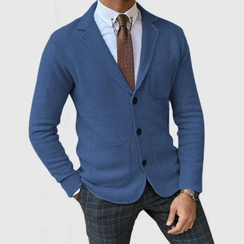 Herren lässige Strickjacke mit Knopfleiste und aufgesetzten Taschen