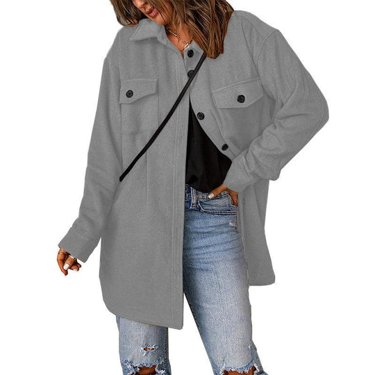 Damen Oversize-Hemdjacke mit Brustklappen und langem Schnitt Shop Nory