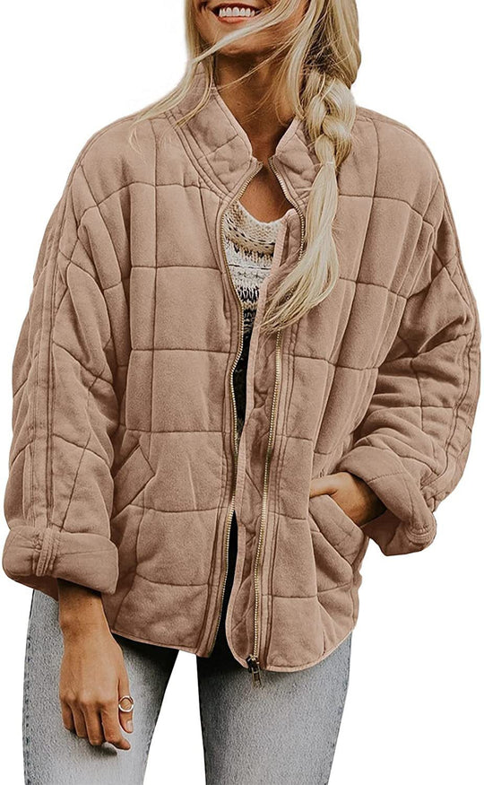 Damen Oversize Steppjacke mit Reißverschluss und Eingrifftaschen Shop Nory