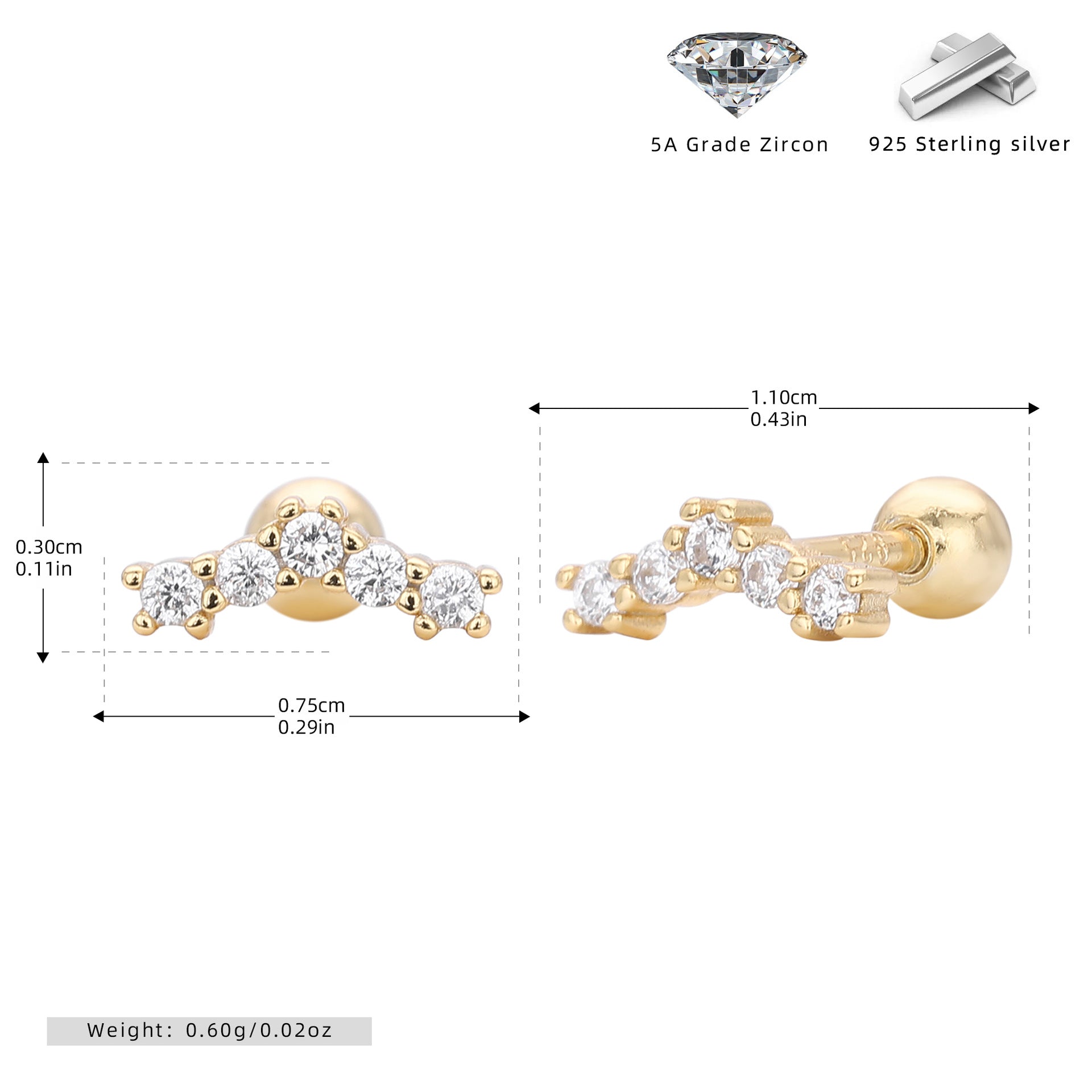 Damen Ohrstecker mit funkelnden Zirkon-Akzenten aus 925 Sterlingsilber Shop Nory