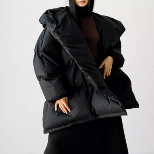 Damen Oversized Stepp-Winterjacke mit XXL-Kapuze und Kordeltaillenband Shop Nory