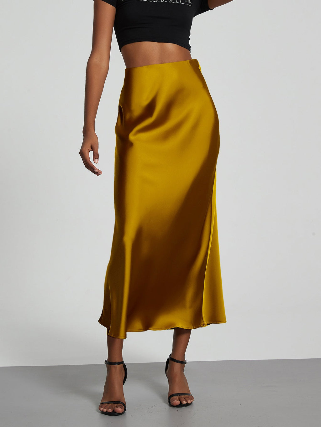 Damen Stilvolle Satin-Stretchrock mit hohem Bund und fließendem Schnitt