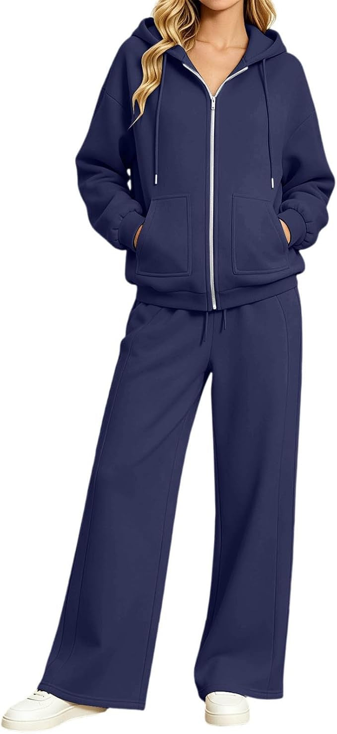 Damen Zip-Hoodie-Set mit Kapuze und weiter Jogginghose Shop Nory