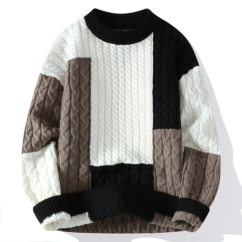 Herren Modischer Grobstrickpullover mit Farbblock-Design Shop Nory