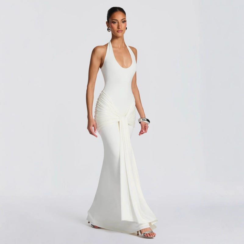 Damen Langes Wickelkleid mit tiefem V-Ausschnitt und Raffungen