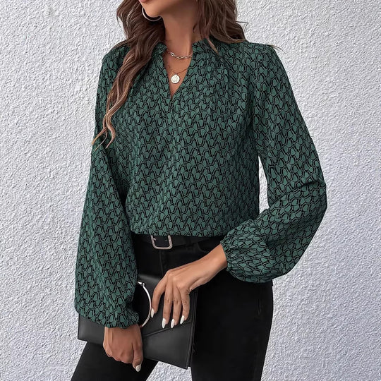 Damen Gemusterte Viskose-Bluse mit Stehkragen und Ballonärmeln Shop Nory