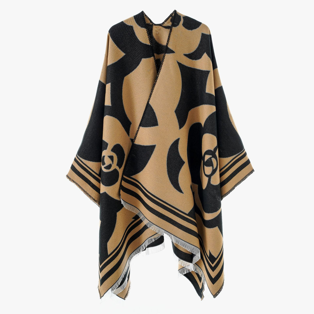 Damen Grobgewebter Jacquard-Überwurf mit großflächigem Ornamentmuster und Zierfransen Shop Nory