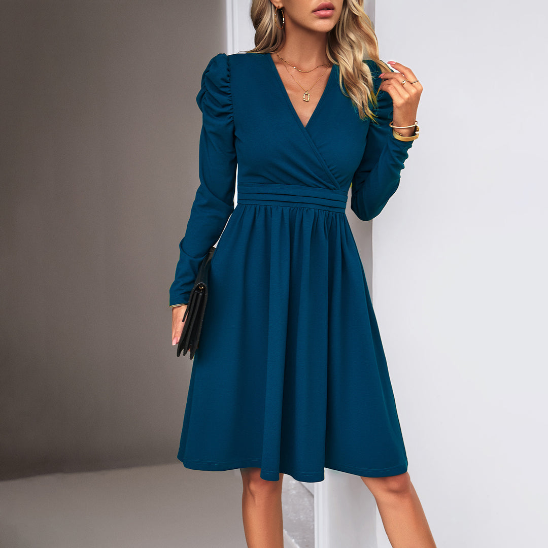 Damen nan Wickel-Midikleid mit Puffärmeln, betonter Taillenpasse und weit schwingendem Rock Shop Nory