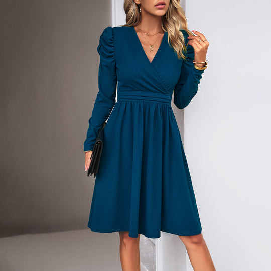 Damen nan Wickel-Midikleid mit Puffärmeln, betonter Taillenpasse und weit schwingendem Rock Shop Nory