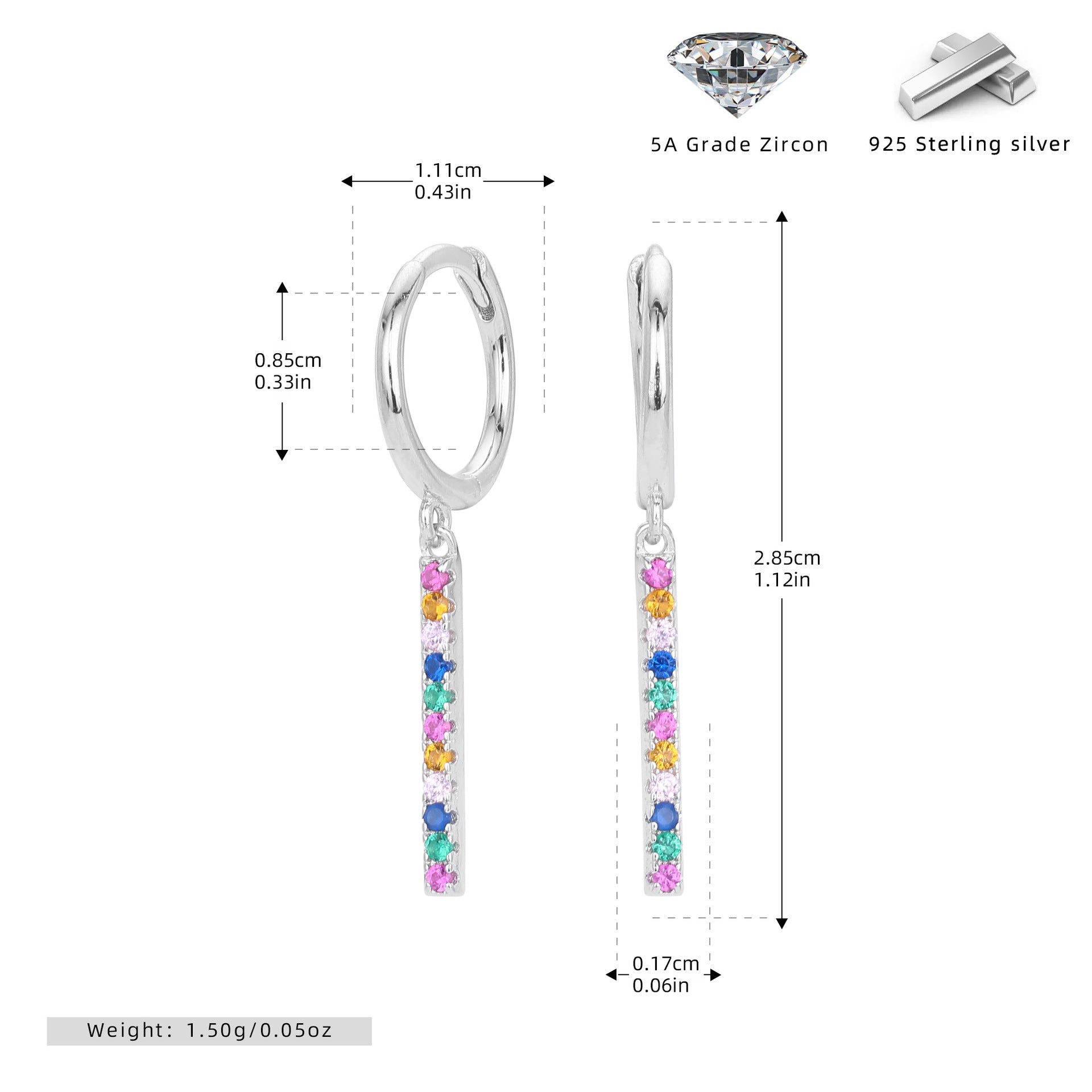 Damen Ohrhänger mit bunten Zirkonia und modernem Design Shop Nory