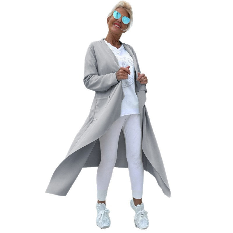 Damen Langer Fließender Longcardigan mit Wasserfall-Saum und Eingrifftaschen Shop Nory