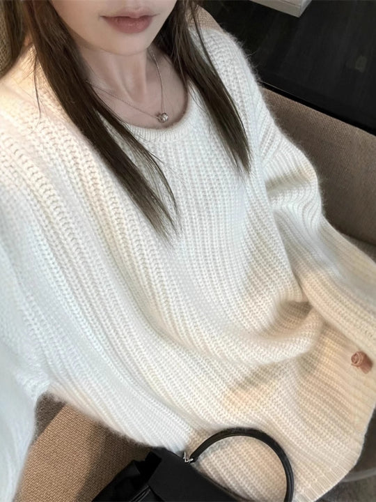 Damen Oversize Flauschpullover im Mohair‑Look mit strukturierter Rippenoptik Shop Nory
