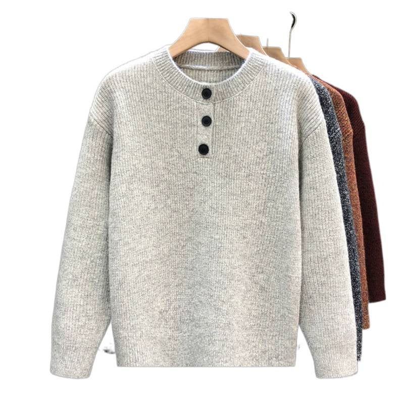 Herren Komfortabler Rippstrick-Halbknopfpullover mit Rundhalsausschnitt und legerer Passform Shop Nory