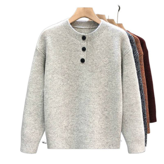 Herren Komfortabler Rippstrick-Halbknopfpullover mit Rundhalsausschnitt und legerer Passform Shop Nory