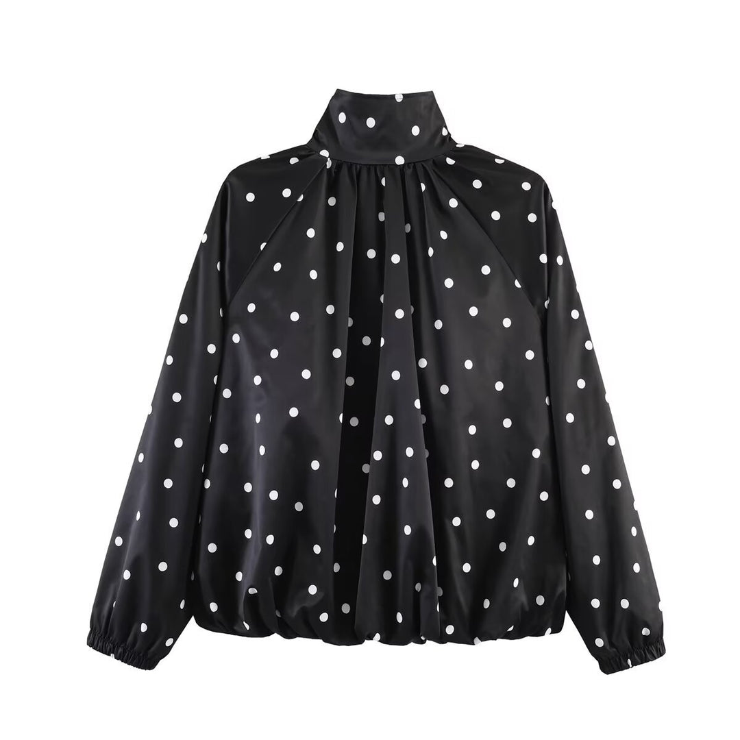 Damen Leichte gepunktete Blousonjacke mit Stehkragen, Reißverschluss und elastischem Saum Shop Nory
