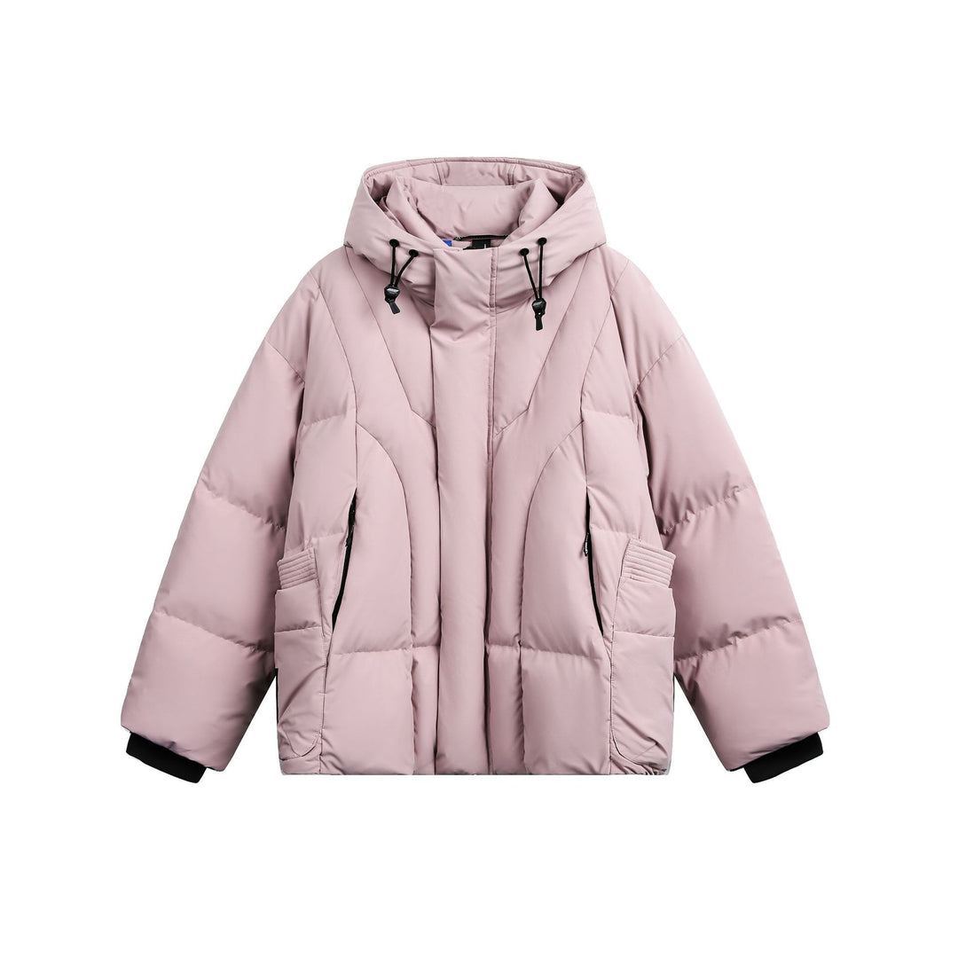 Damen weit geschnittener Steppparka mit hohem Kragen, Kapuze und Cargo-Taschen Shop Nory