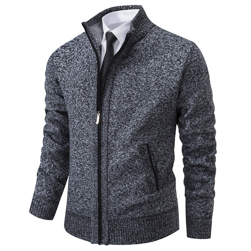 Herren sportliche Strickjacke mit Stehkragen und Reißverschluss