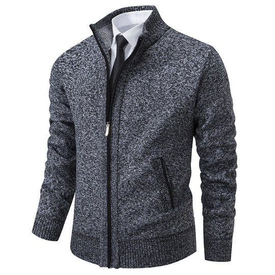 Herren sportliche Strickjacke mit Stehkragen und Reißverschluss
