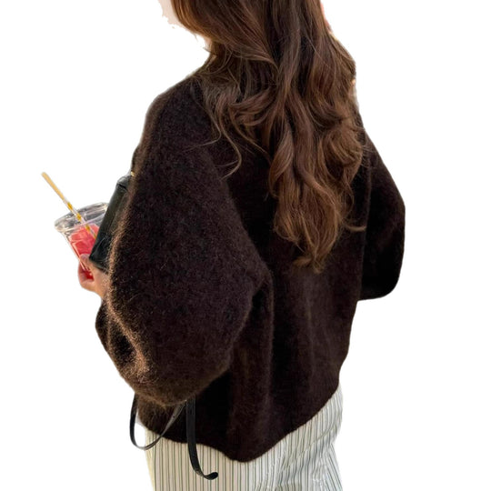 Damen kuschelige Strickjacke mit Oversize-Schnitt und Hornoptik-Knöpfen Shop Nory
