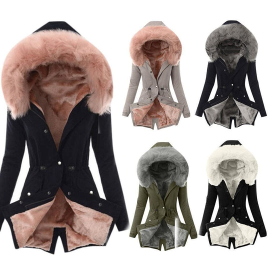 Damen Taillierter Winterparka mit kuscheligem Teddyfutter und großer Kapuze Shop Nory