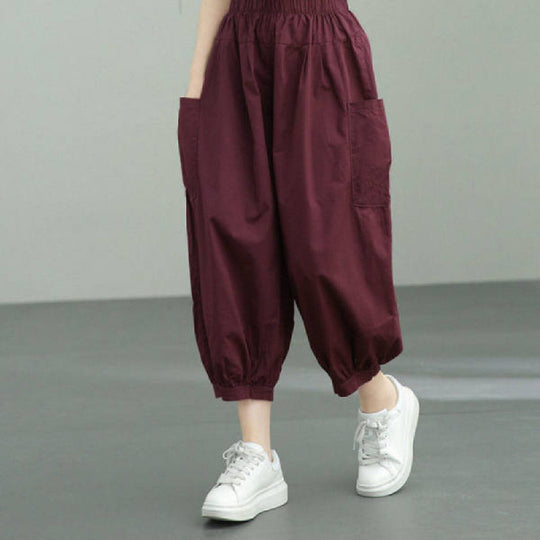 Damen nan weite Haremshose mit elastischem Bund und aufgesetzten Seitentaschen Shop Nory