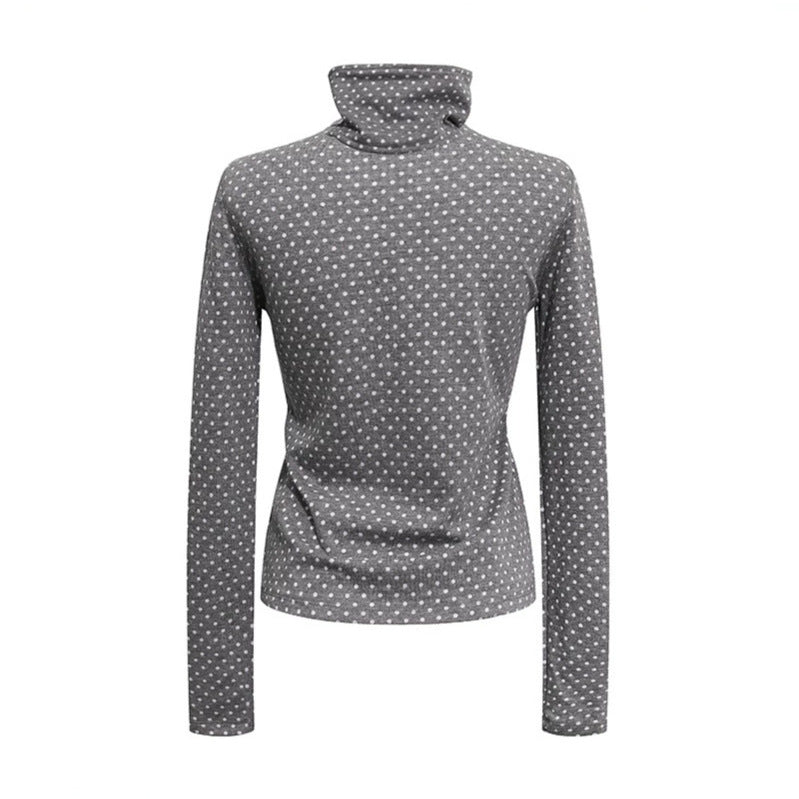 Damen Rollkragen-Feinstrickshirt mit Punktmuster und elastischem Jersey Shop Nory